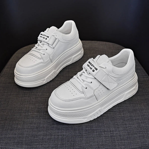 White Leather Platform Sneakers Women's