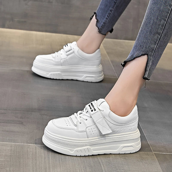 White Leather Platform Sneakers Women's