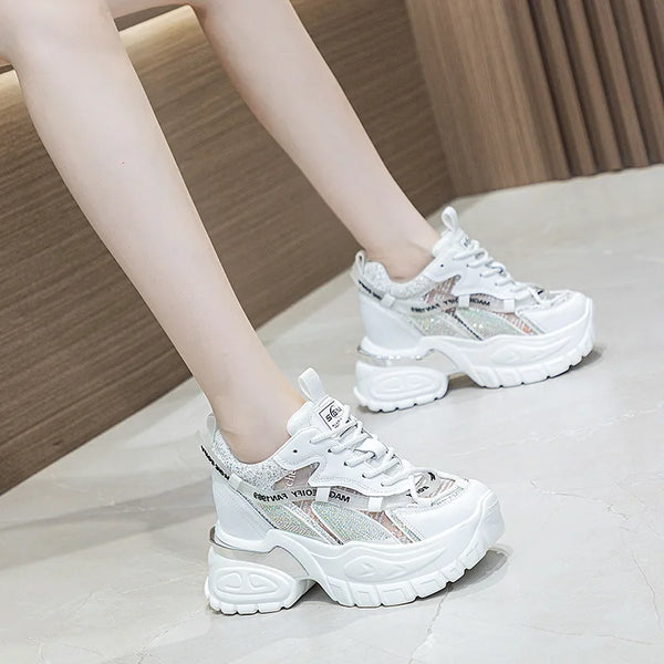 White Leather Platform Sneakers