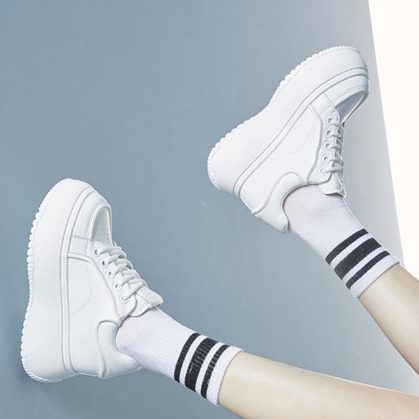 White Platform Leather Sneakers