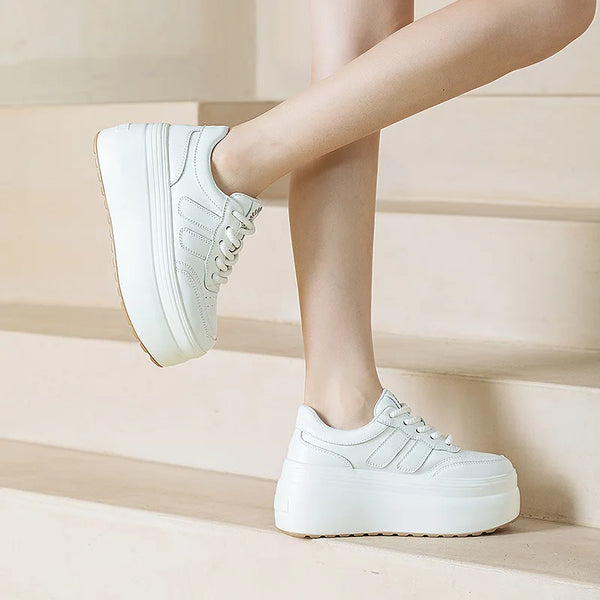 Women's leather white sneakers