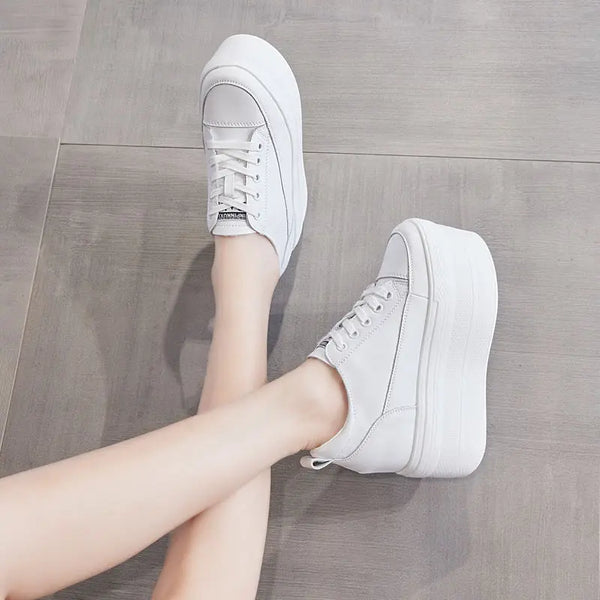 Women's White Lace Up Sneakers